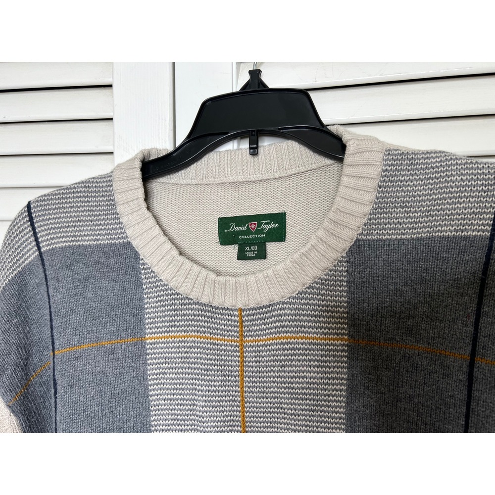 Mens XL Plaid Crewneck Sweater Cotton Grandpacore Preppy Old Money - Picture 2 of 7